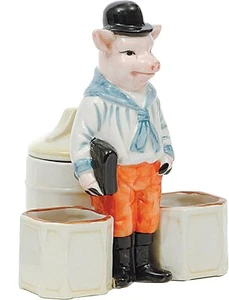 Steingut stehender Schuljunge Schwein mit Hut Senftöpfe Repro 40er Jahre Design - Bild 1 von 1