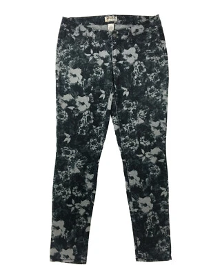 Pantalones de mezclilla ajustados elásticos negros y grises florales vintage Mudd talla 7 Foto 1 de 4