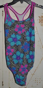 GIRL'S VINTAGE SPEEDO ONE PIECE RACERBACK BATHING SUIT FLORAL PINK BLUE BLACK 14 - Picture 1 of 3