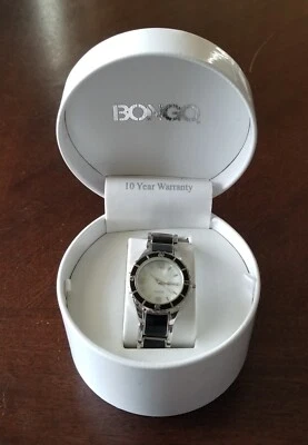 Nuevo de Lote Antiguo Bongo Reloj Tono Plateado Esfera MOP Banda de Eslabones con Inserciones Negras 7.75" Batería Nueva Foto 1 de 4