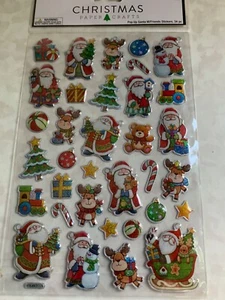 CHRISTMAS PAPER CRAFTS POP-UP SANTA W/FRIENDS STICKERS 34PCS SILVER OUTLINE - Picture 1 of 10