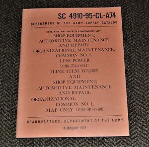Catalogue d'approvisionnement de l'armée vintage 1972 SC 4910-95-CL-A74 réparation automatique Jeep 