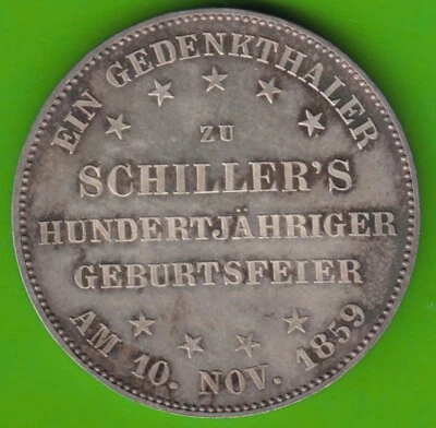 Coin Thaler Frankfurt Vereinstaler 1859 Schiller Superb High Grade nswleipzig - Image 1 of 3
