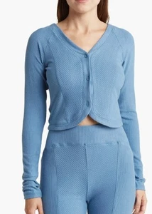 NWT Women's Area Stars Blue Ribbed BF Top, Large - Picture 1 of 3