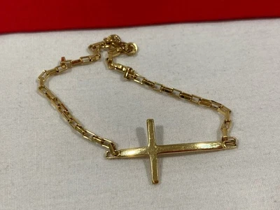 Vintage Dyadema 925 Sterling Silver Gold Vermeil CROSS THEME Chain Bracelet 7" - Image 1 of 4