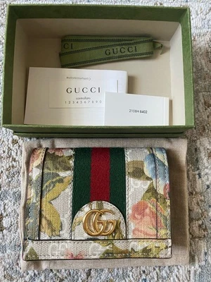 Nuevo Auténtico Gucci GG Ophidia Water Flora Doble Cartera Foto 1 de 4