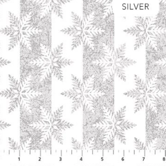 Raya de borde de copo de nieve, gris, plateado metálico, Winterlude, Northcott, 10340M-10 Foto 1 de 1
