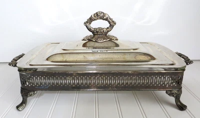 Servidor buffet cubierto perforado placa plateada rectangular Oneida con inserto Pyrex 3Qt Foto 1 de 4