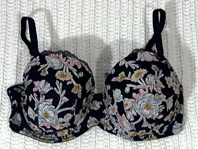 Victorias Secret Bra 38DD Dream Angels Lined Demi Black Floral Sexy Coquette - Image 1 of 4