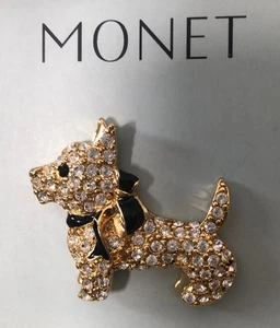 SPILLA CANE TERRIER SMALTATO STRASS MONET VINTAGE FIRMATA - Foto 1 di 6