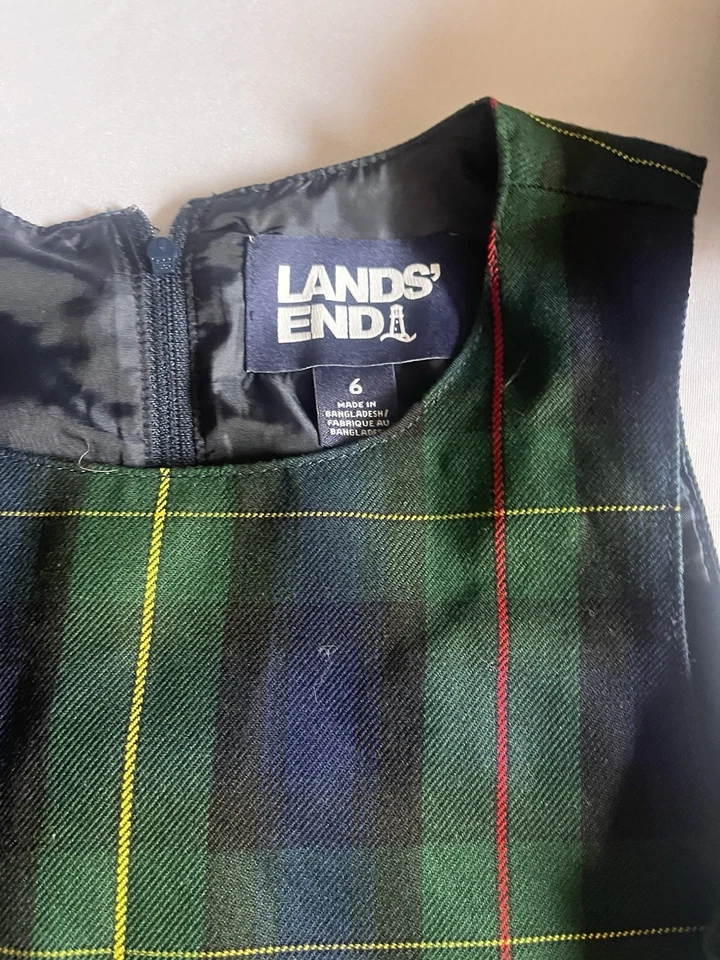 Uniforme Escolar Vestido Jersey Lands End Niñas Cuadros Cazador Verde Azul Marino Cuadros Talla 6 Foto 1 de 4