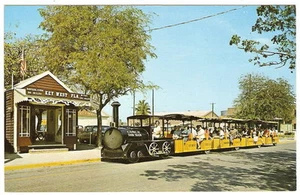 1960's Key West FL Florida DEPOT & CONCH TOUR TRAIN Photo Advertising Postcard - Picture 1 of 2