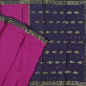 Sari púrpura vintage 100 % pura seda crepé Mysore Zari tejido sari 5YD tela suave - Imagen 1 de 6