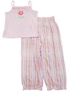 Girls Pink Upsa-Daisy Pajamas Ruffled Tank Top & Striped Pants 2 Pc Sleep Set - Picture 1 of 1