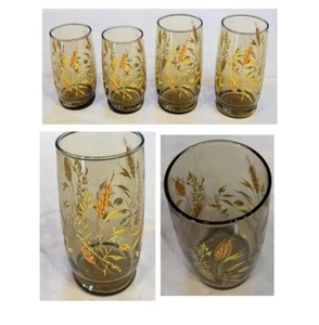 Vintage Libbey Glass Tumblers GOLDEN WHEAT 16 oz. & 12 oz. (1970s) 4-Piece Set - Picture 1 of 6