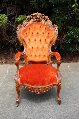 Fabulous Walnut Victorian Heavily Carved Cameo Tufted Back Arm Chair  ~ Ca.1870 Cover