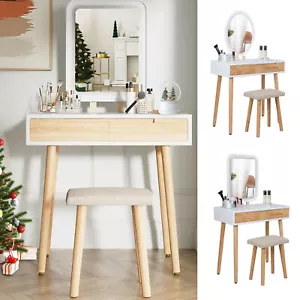 Vanity Makeup Dressing Table Set Desk Cushioned Stool Drawer 3 Lights LED Mirror - Bild 1 von 26
