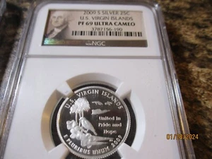 2009-S U.S. VIRGIN ISLANDS SILVER QUARTER NGC PF 69 ULTRA CAMEO 190 - Picture 1 of 2