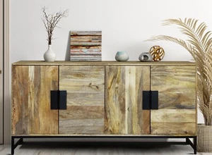 * * Warehouse Clearance SALE** Mango Wood 4 Door Sideboard - Light Finish - Picture 1 of 6