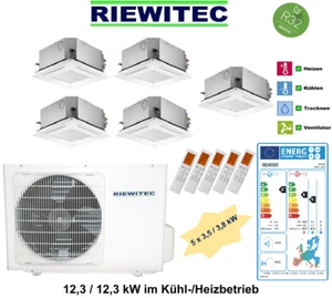5er Multi Split Klimaanlage Deckenkassette (5x3,5 kW), Wärmepume kühlen & heizen - Bild 1 von 5