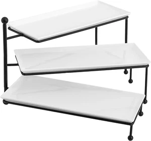 3 Tiered Serving Stand - White Porcelain Platters, 14.5" X 6" Tier Serving Trays - Picture 1 of 12