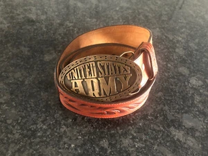 VINTAGE UNITED STATES ARMY BELT BUCKLE ENLISTING LEATHER SILVER CREEK BELT 38” - Picture 1 of 8