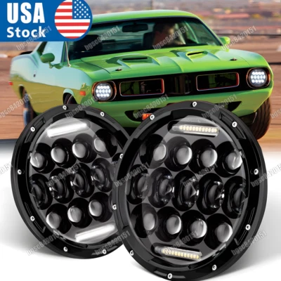2x Faros LED redondos de 7 pulgadas haz alto-bajo DRL para Plymouth Barracuda Duster 340 Foto 1 de 4