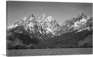 Snow Covered Peaks Grand Teton National Park Canvas Art Print Ansel Adams - Afbeelding 1 van 11