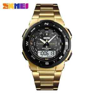 SKMEI Dual Time Men's Sports Quartz Watch Luxury Stainless Steel 5ATM Stop Watch