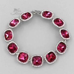 Pulsera de tenis de estrás y cristal fucsia rosa enchapado en rodio 719 - Imagen 1 de 5