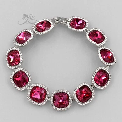 Brazalete Tenis Mujer Chapado en Rodio Fucsia Rosa Cristal Estrás Cojín 719 Foto 1 de 4