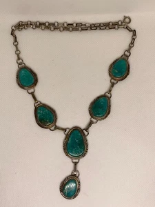 Native American Sterling Silver Turquoise Lariat Necklace Signed BEGAY - Picture 1 of 6