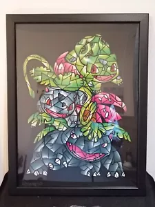 Seltener Ivysaurier Venusaur Bulbasaur niederländischer Künstler gerahmt A3 Größe individuelle Energiekunst - Bild 1 von 5