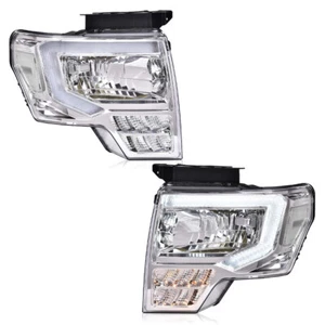 Pair Chrome/Clear LED DRL Headlights Front Lamps Fit For 09-14 Ford F-150 Pickup - Picture 1 of 10
