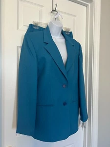 Leslie Fay Haberdashery Sky Blue Polyester 2 Piece Jacket & Skirt Suit Sz 10 - Picture 1 of 11
