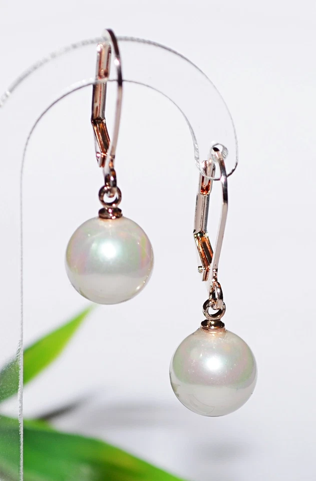 Perlenohrringe 10mm Muschelkernperle Perle Brisur Ohrhänger Ohrring rose´gold - Bild 1 von 1