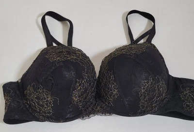 Sujetador acolchado push-up Torrid Curves 44C negro dorado encaje metálico con aros 0820 Foto 1 de 4