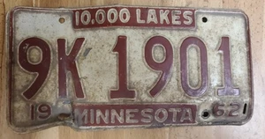 Matrícula de Minnesota 1962 vintage 10.000 lagos 9 k 1901 - Imagen 1 de 2