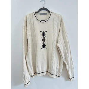 Shenandoah Mens Cream Golf Embroidered Cotton Sweater XL Made in USA - Picture 1 of 10