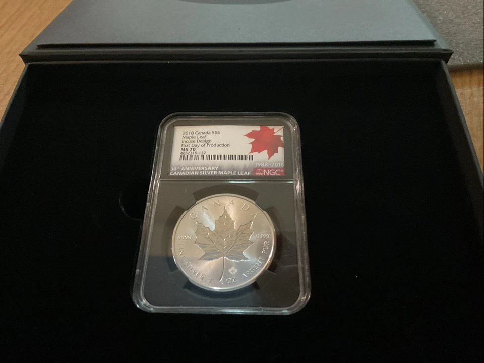 2018 NGC MS70 $5 CANADA MAPLE LEAF INCUSE 1 oz Silver $5 First Day Of Issue - Image 1 of 1