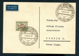 POLAND 1934 card air mail stamp overprinted CHALLANGE to Rybnik - Imagen 1 de 3