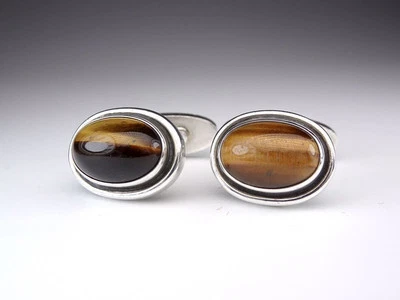 Gemelli GEORG JENSEN #44B in argento sterling con occhio di tigre Danimarca... - Immagine 1 di 4