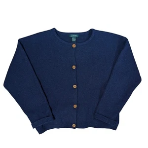 Lana J. vintage anni 90 Cardigan Crew blu navy in maglia maglione con bottoni davanti taglia L - Foto 1 di 5