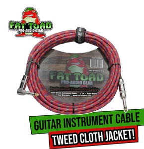 Guitar Cable Right Angled to 1/4 Straight-End Instrument Cord Tweed Cloth Jacket - Picture 1 of 14