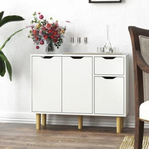 Wood Sideboard Living Room TV Stand Modern Storage Cabinet with 2 Doors 2 Drawer - Picture 1 of 48