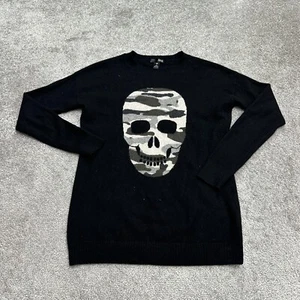 Aqua By Bloomingdale's Cashemere Sweater Womens XS Black Camo Skull Crew Neck - Picture 1 of 14