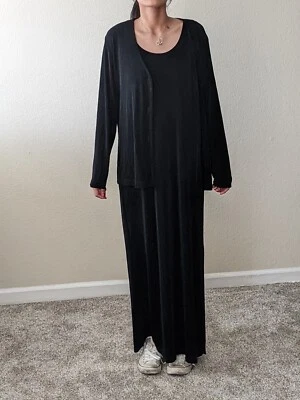 Chicos Slinky 复古 Maxi Dress Cardigan 套装 Goth Grunge 90 年代艺术女巫 — 第 1/4 张图片