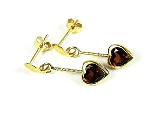 9ct Gold Garnet Heart drop Earrings Made in UK January Birthstone Gift Boxed - Picture 1 of 2