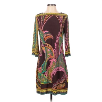 Vestido Beige by eci Para Mujer Talla 4 Rosa Verde Paisley Retro Cambio Manga Campana Foto 1 de 4