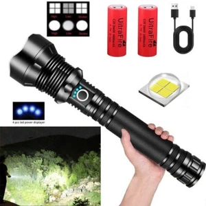 Powerful LED Flashlight 9900000LM Zoom Rechargeable Super Bright Torch With Box - Picture 1 of 17